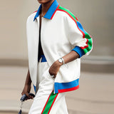 Contrast Stripe Zip-Up Jacket