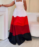 Colorblock Strap Maxi Dress| Fit & Flare Party Gown