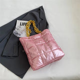 Puff Designed Shoulder Bag with Link Chain Strap