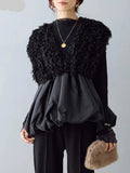 Sleeveless V- Neck Puff Bottom Feathery Detailed Vest