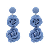 Blue Denim Rose Flower Pendant Earrings| Trendy Drop Style