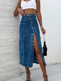 Women’s High Waist Long Slit Denim Skirt