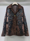 Notched Collar Sequin Embroidery Suede Blazer