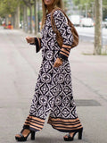 Bohemian Geometric Print Midi Kaftan Dress