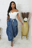 Drawstring Denim Cargo Pants
