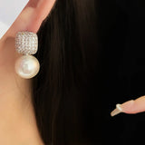 Zircon Pearl Stud Earrings| Geometric Square Round