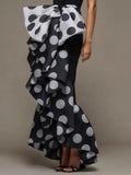 Polka Dot Pleated Strapless Dress
