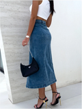 Women’s High Waist Long Slit Denim Skirt