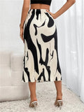 Graphic Print Pleated High Waist Maxi Skirt