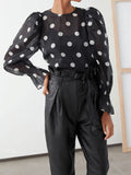 Polka Dot Chiffon Blouse | Sheer Puff Sleeve Women’s Top