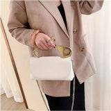 Safety Pin Leather Handbag with Shoulder Chain Strap