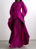 Elegant Fuchsia Tiered Pleated Maxi Dress