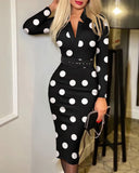 Polka Dot Midi Pencil Dress with Belt