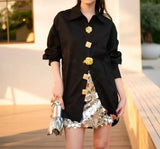 Gold Jewelry Button Embellished Cotton Blouse Shirt