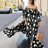 Off-Shoulder Polka Dot Maxi Dress