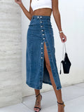 Women’s High Waist Long Slit Denim Skirt
