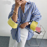 Stripe Contrast Color Patchwork Blouse