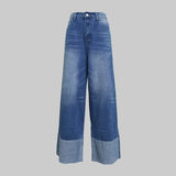 Elegant Wide Leg Cuffed Jeans