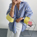 Stripe Contrast Color Patchwork Blouse