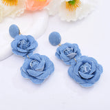 Blue Denim Rose Flower Pendant Earrings| Trendy Drop Style