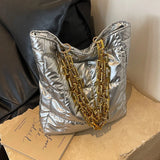 Puff Designed Shoulder Bag with Link Chain Strap