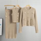 3-Piece Knitted Dress Set with Cardigan & Belt