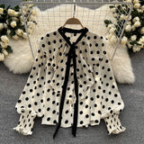 Vintage Polka Dot Long Sleeve Ruffle Shirt