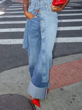 Elegant Wide Leg Cuffed Jeans