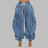 Drawstring Denim Cargo Pants