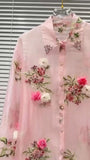 Diamonds Flowers Embroidery Long Sleeve Blouse