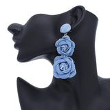 Blue Denim Rose Flower Pendant Earrings| Trendy Drop Style