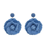 Blue Denim Rose Flower Pendant Earrings| Trendy Drop Style