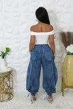 Drawstring Denim Cargo Pants