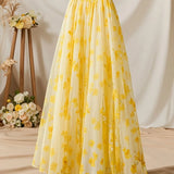 Yellow Chiffon Floral Long Dress
