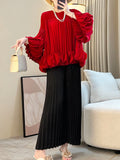 Pleated Appliques Round Collar Blouse