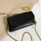 Safety Pin Leather Handbag with Shoulder Chain Strap