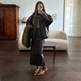 Faux Leather Jacket and Skirt Set