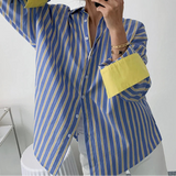 Stripe Contrast Color Patchwork Blouse