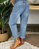 Ripped Low Waist Straight Leg Jean