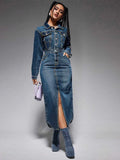 Turn-Down Collar Denim Maxi Dress