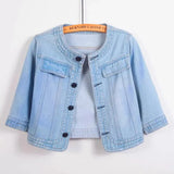 Quarter sleeved O-neck Denim Jacket