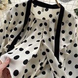 Vintage Polka Dot Long Sleeve Ruffle Shirt