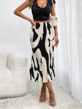 Graphic Print Pleated High Waist Maxi Skirt