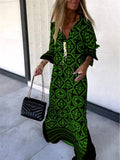 Bohemian Geometric Print Midi Kaftan Dress