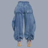 Drawstring Denim Cargo Pants