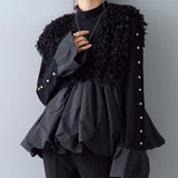 Sleeveless V- Neck Puff Bottom Feathery Detailed Vest