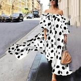 Off-Shoulder Polka Dot Maxi Dress