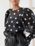 Polka Dot Chiffon Blouse | Sheer Puff Sleeve Women’s Top