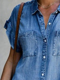 Casual Loose Fit Denim Shirt Dress with Pockets