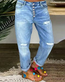 Ripped Low Waist Straight Leg Jean